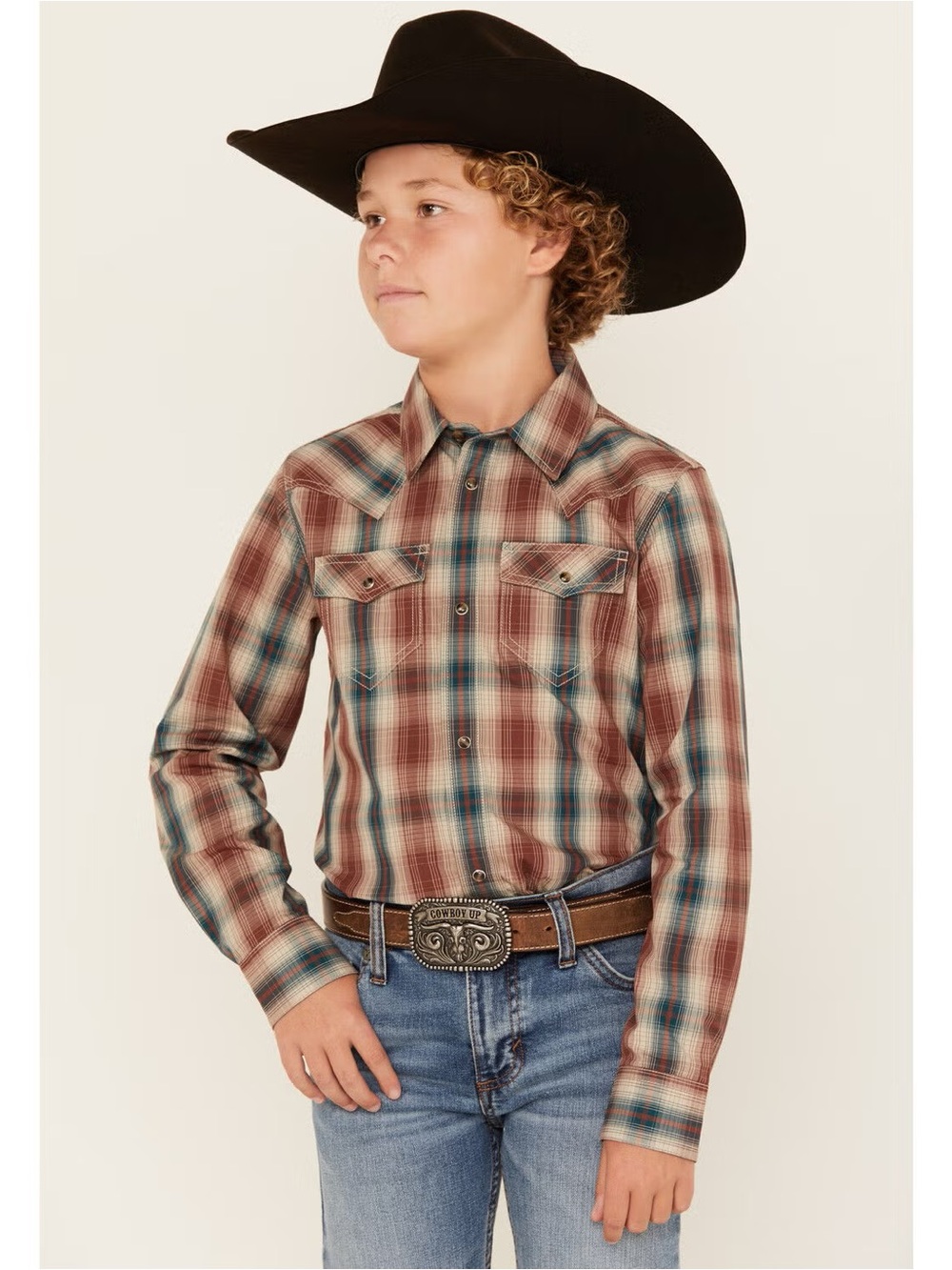 CODY JAMES BOYS' RICARDO PLAID PRINT LONG SLEEVE SNAP WESTERN SHIRT XLARGE